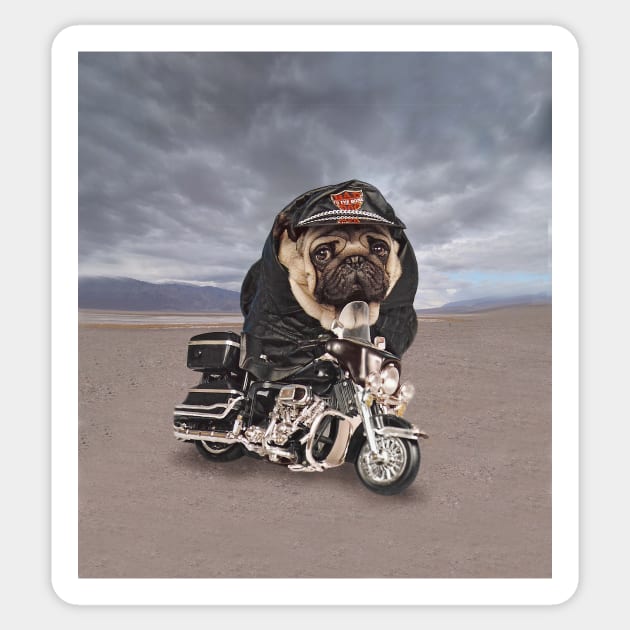 Motorcycle Pug Dog Apron Tee Shirt Sticker by candiscamera